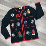 Cherokee Vintage  Embroidered Beaded Holiday Cardigan Sweater Black Multi Small Photo 4