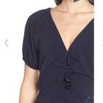 Chelsea28 Dress Womens 10 Petite Blue Ruched Puff Sleeve V Neck Mini Photo 6