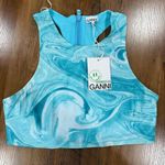 Ganni Bachelor Blue Resort Vacation Bikini Top Back Zip Water Tie-dye EU 40 US 8 Photo 1