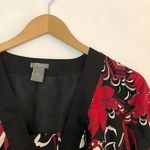Ann Taylor Black Red White Multi Floral 3/4 Sleeve Knee Length Work Shift Dress Photo 4