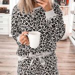 Gray Leopard Long Sleeve Shorts Lounge Set Black Size L Photo 2