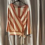 New York and Company Coral and Cream Striped Sweater Wrap Tie V Photo 14