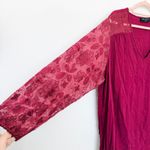 Lane Bryant Womens Blouse Size 4X Burgundy Lace Sleeve Textured Boho Chic Fall Photo 4