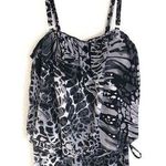 Aqua Green Tankini Top Tie Waist Small Black/White Photo 0