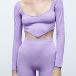 ZARA  Women's Purple Lavender Rib Knit Long Sleeve Pullover Crop Shirt Top M/L Photo 0