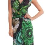 Desigual Uralet Waterfall Neck Knot Waist Dress Kelly Green Artsy St.Patrick L Photo 0