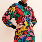 Farm Rio Anthropologie TROPICAL GARDEN SWEATER MIDI mock neck DRESS size large Photo 0