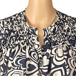 Love moschino  100% Silk dark navy and cream hearts design blouse Size 2 EUC Photo 1