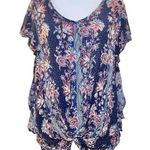 Live and let live Women's  blue floral flutter sleeve top Photo 0