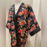 VTG 80s 90s L.A. Intimates Black & Multicolor Satin Floral Kimono Robe Photo 1
