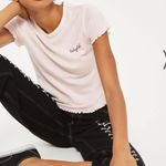 Topshop  6 Babydoll Embroidered Tee Shirt Light Pink Ruffle Hem‎ Cotton Coquette Photo 5