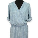 Cloth & Stone | Small | Chambray Floral Faux Wrap V-Neck Roll-Tab Sleeve Romper Photo 3
