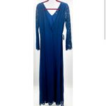 Lulus  Utterly In Love Navy Blue Lace Long Sleeve‎ Maxi Wrap Dress Sz S Photo 2