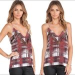 Lovers + Friends  Plaid Camisole Tank Top Women's Size Large‎ Lace Trim V-Neck Photo 1
