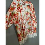 Blu Planet Floral Fringe Kimono Size Medium White Photo 3