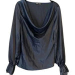 SheIn Navy  Women's Satin Cowl Neck Flounce Sleeve Blouse‎ Size M A50 Photo 0