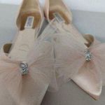 Badgley Mischka fergie Sz 8 ballet pink flats pointed toe bow tulle rhinestone Photo 0