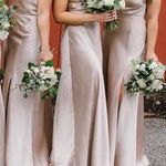 Birdy Grey Lisa Long Bridesmaid Dress In Satin Taupe Photo 1