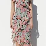 ZARA  Floral Chiffon Ruffled Tiered Spaghetti Strap Dress Black Green Medium Photo 0