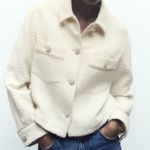 ZARA Cream Tweed Cropped Medium Jacket French Chic Luxury Designer Neutral Photo 0