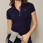 U.S. Polo Assn. USPA Tipped Polo Navy Knit Dress Women’s Size XL Photo 0