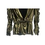 ZARA  Metallic V Neck Ruched Long Sleeve Top Elastic Waist Lightweight S Gold Photo 3