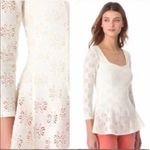 Free People  Size XS Cream Lace Peplum‎ Half Sleeve Square Neck Romantic Blouse Photo 1