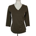 Title Nine  Brown Crossover V Neck 3/4 Sleeve Top Small Faux Wrap Casual Layering Photo 1