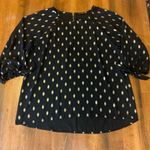 PaperMoon Blouse Large Elegant Black Top with Gold Foil Pattern Tie 3/4 Sleeves Photo 1