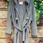 Victoria's Secret  Gray Grey Soft Cozy Plush Hooded Short Robe Small Belt Tie Photo 0