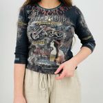 vintage western cowgirl y2k retro biker motorcycle 3/4 sleeve top size S Blue Photo 6