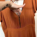 MINKPINK Allison + UO Orange Allison Wide Leg Ribbed Deep Plunge Backless Jumpsuit Photo 4