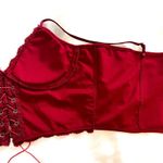 Red Lace Corset Crop Top – Zipper Back, Faux Leather Tie Photo 3