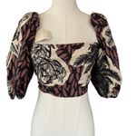 Johanna Ortiz Paraison Natural Puff Sleeve Crop Top Marron Size 0 NWT Brown Photo 2