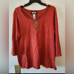 Bob Mackie  Wearable Art Women’s L Sweater Red Sequins Beaded Cut Out Neckline Photo 0