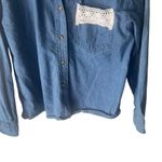 Haik's Vintage‎ 90s Medium Denim Cottage Lace Rose Floral Embrodered Button Up Blue Photo 2