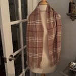 Plaid Neutral Scarf with Fringe Tan Photo 5