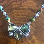 Handcrafted genuine stone cal silica citrine bow tie pendant necklace Silver Photo 7