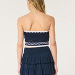 Hollister  Navy Blue and White Crochet Bandeau Tube Top Photo 2