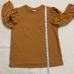 A New Day Saddle Brown Eyelet 3/4 Puff Sleeve Crew Neck Casual Blouse Photo 6