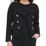 Calvin Klein Box Knit Black Gold Button Blazer Jacket Photo 0