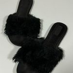 Forever 21 Black Fur Peep-Toe Slides Sandals Shoes Size 8 π€ Photo 0