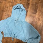 Champion Vintage Cinch Cropped Hoodie Sz Small Turquoise Blue Streetwear Photo 6