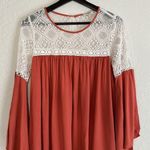 Umgee Rust Orange Lace Babydoll Top Dress Peasant Crochet Cottage Boho Sheer Photo 1