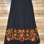 None Vintage Unique Fall Handmade Ladies M Black Floral Crewel Embroidered Midi Skirt Photo 0