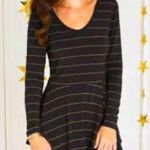 Matilda Jane Modal Black Gold Metallic Striped Long Sleeve Peplum Top Size M Photo 1
