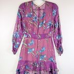 For Love Lemons Dress Purple Cleo Floral V Neck Mini Ruffle Sheer Party Medium Photo 2