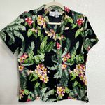 Caribbean Joe  Silk Blend Tropical Floral Button Down Women's Shirt, Size LP Photo 1