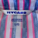 Peter Nygard Nygard stretch striped button front tunic top roll tab sleeves size large Photo 3