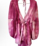 RTR TOCCIN X RTR Pink Tie Dye Romper Size 4 Open Back Satin Long Sleeve Ruffles Photo 4
